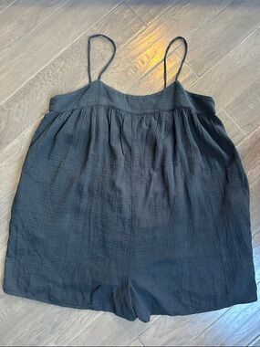 Madewell Black Gauzy Textured Tie-Back Loose Boxy Romper Size XXL